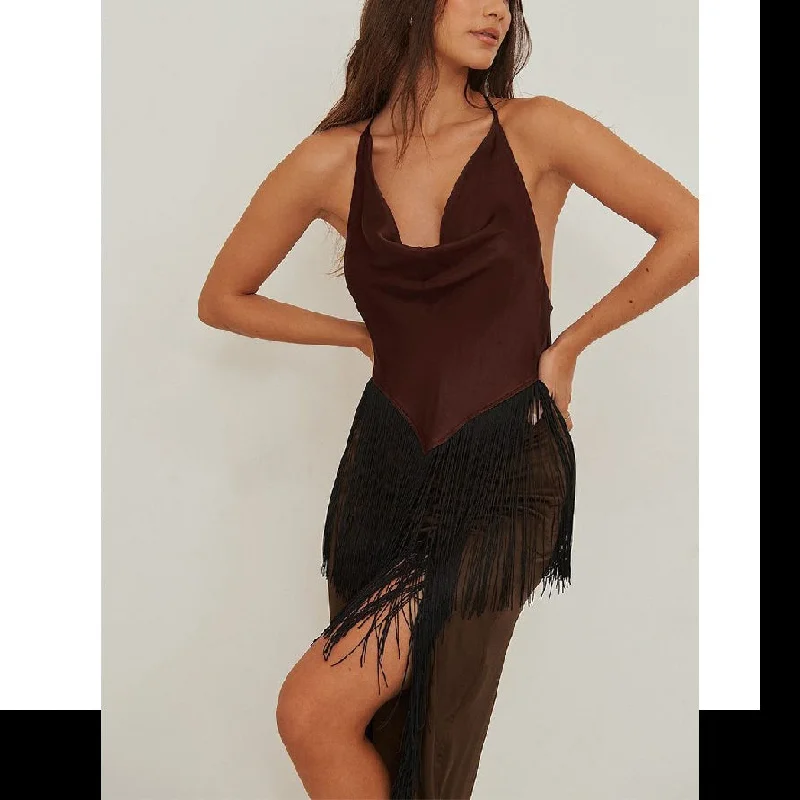 Weekend Bargains Await You Sling Tassel Latin Swing Collar Backless Niche Stylish Tank Tops Wholesale Women'S Tops Weekend Bargains Await You Sling Tassel Latin Swing Collar Backless Niche Stylish Tank Tops Wholesale Women'S Tops