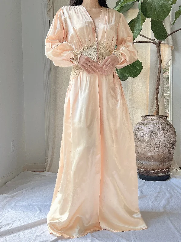 Lowest Rates 1940s Peach Satin Dressing Gown - S