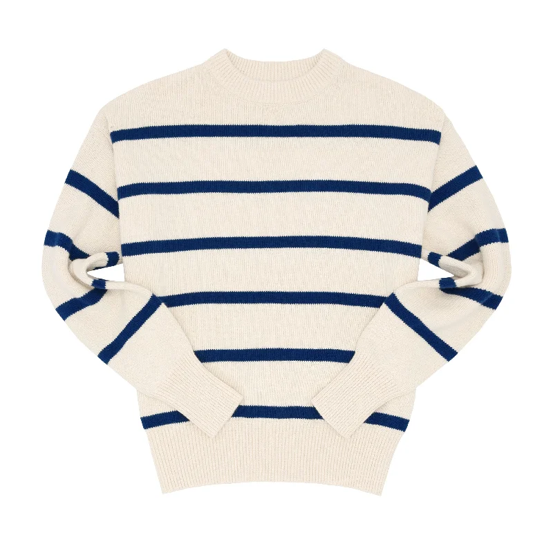 Final Clearance Women’s Cream And Navy Wide Stripe Knit Sweater