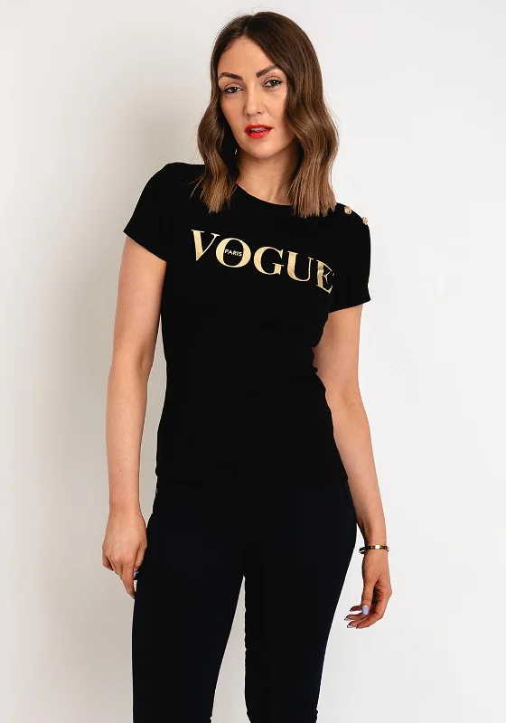 Mega Sale Serafina Collection Vogue Button Neck T-Shirt, Black