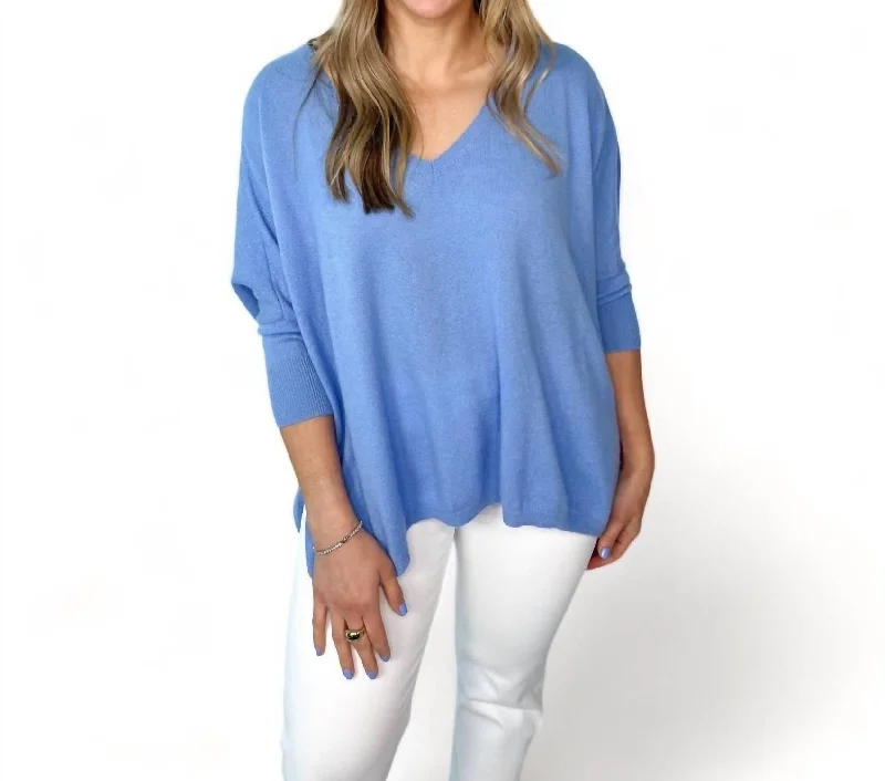 Instant Discount Minie V Neck Sweater In Bleu Mer