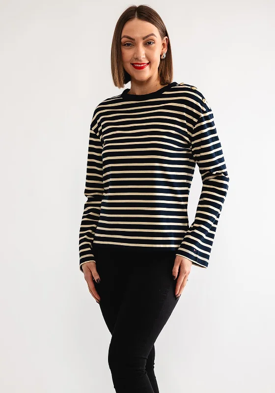 Weekend Bargains to Relish Tommy Hilfiger Gold Button Striped Top, Navy and Cream
