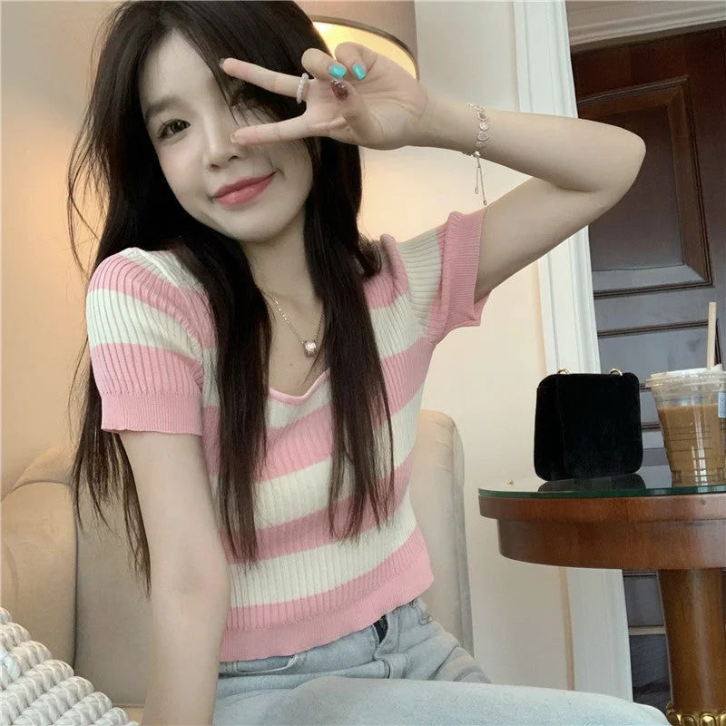 Crazy Deals Pink Striped Knit T-Shirt  PL52483