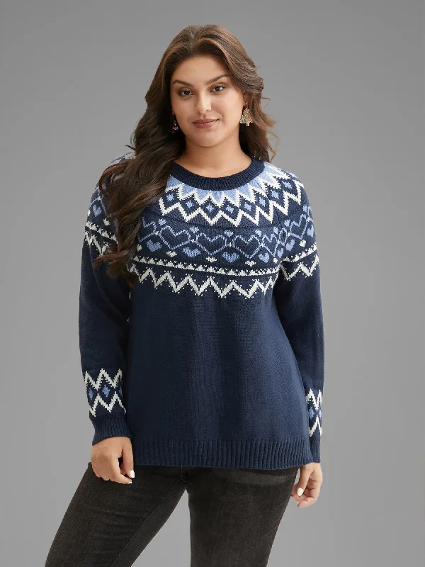 Take Advantage Fair Isle Yoke Pattern Crew-Neck Pullover