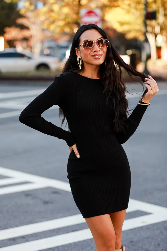 Weekend Savings Bonanza Luxe Impression Black Mini Sweater Dress - DOORBUSTER