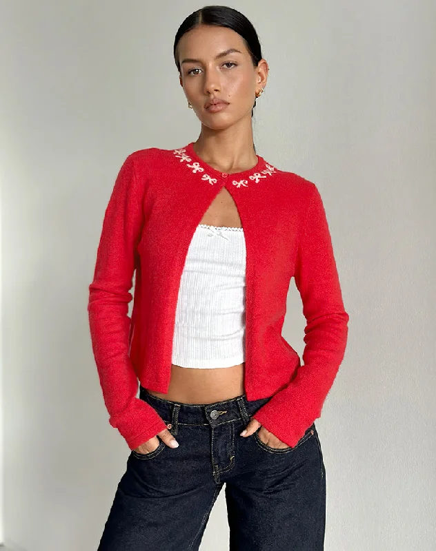 Weekend Offers That Dazzle Wunara Cardigan in Red with Pink Bows