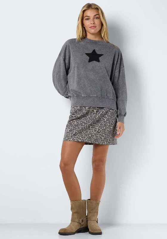Final Clearance Noisy May Robin Acid Wash Sweatshirt, Grey