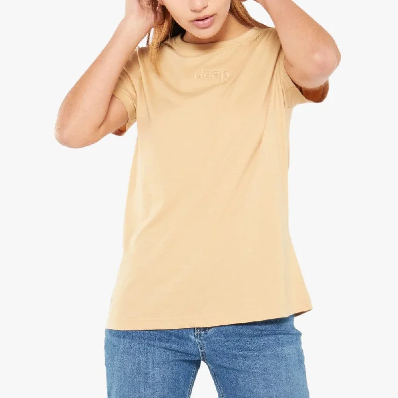 Weekend Specials to Indulge In Jeep Womens Small Logo Embroid Short Sleeve Tee Oatmilk Weekend Specials to Indulge In Jeep Womens Small Logo Embroid Short Sleeve Tee Oatmilk