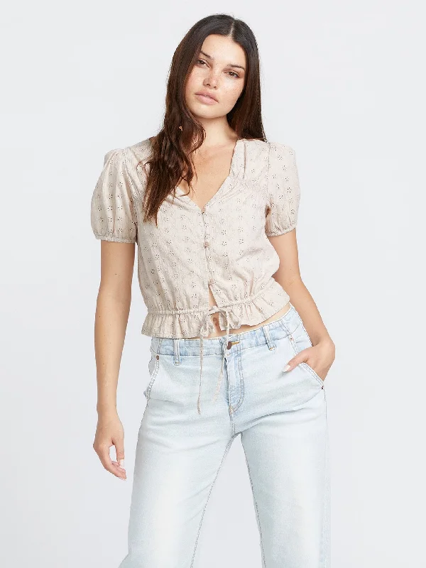 Steals and Deals Third Eyelet Top - Mushroom