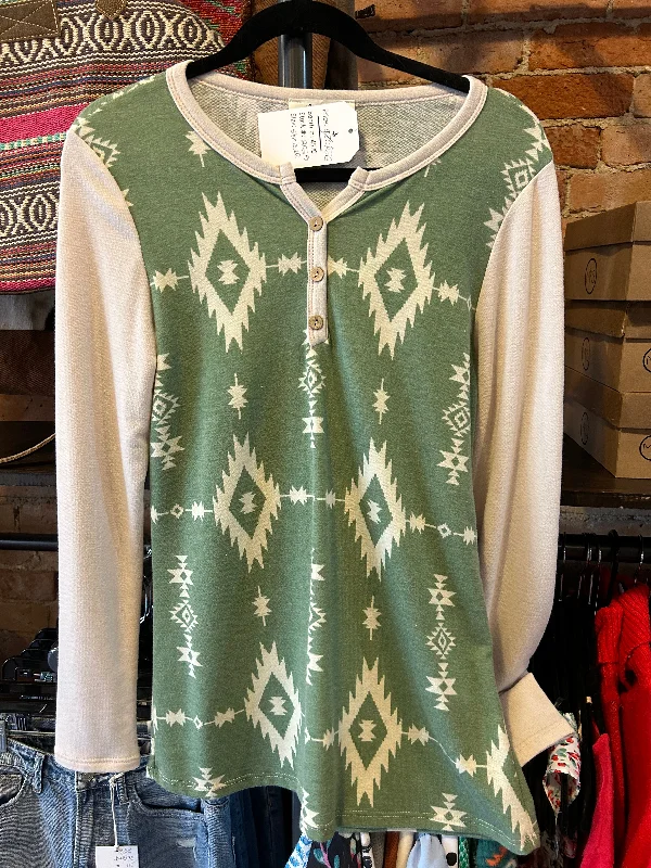 The Sage Green Aztec Top