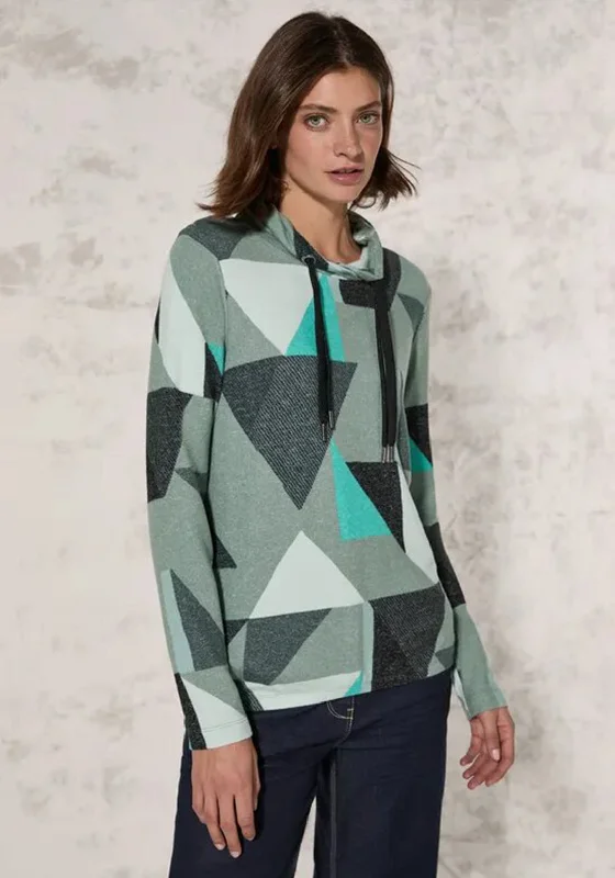 Now Available Cecil Geometric Print Long Sleeve Fleece Top, Green