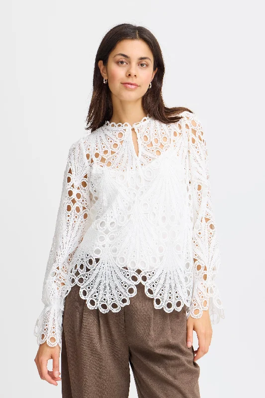 Mega Sale Fransa Belle Crochet Detail Blouse, White