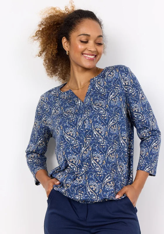 Weekend Specials to Cherish Soyaconcept Felicity Paisley Print Top, Blue Multi