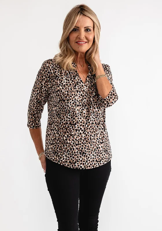Today Only Leon Collection Leopard Jersey Cropped Sleeve Top, Brown