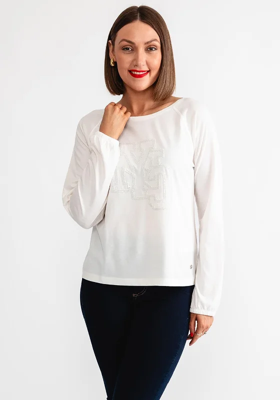 Can't Beat Monari Embroidered Motif Long Sleeve Top, White