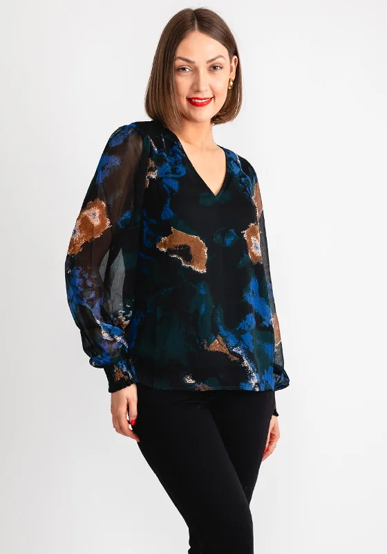 Weekend Discounts to Delight Vila Falia Printed V Neck Top, Green Multi