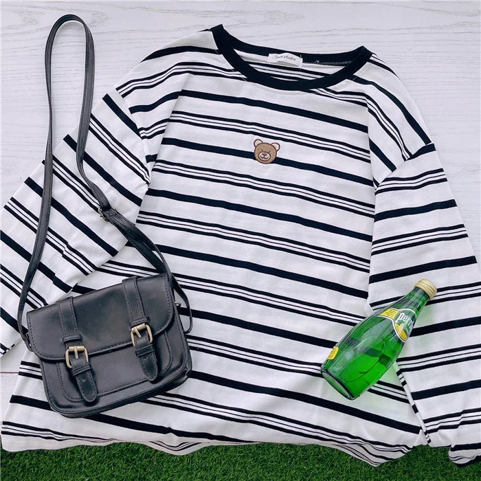 Mega Discount bear embroidered striped top  PL52571