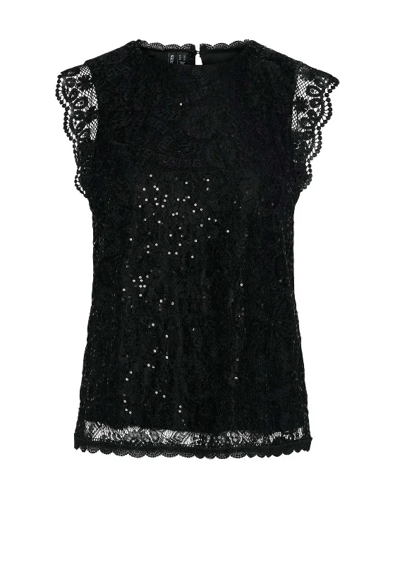 Take Advantage Pieces Colline Lace Long Sleeve Sequin Top, Black
