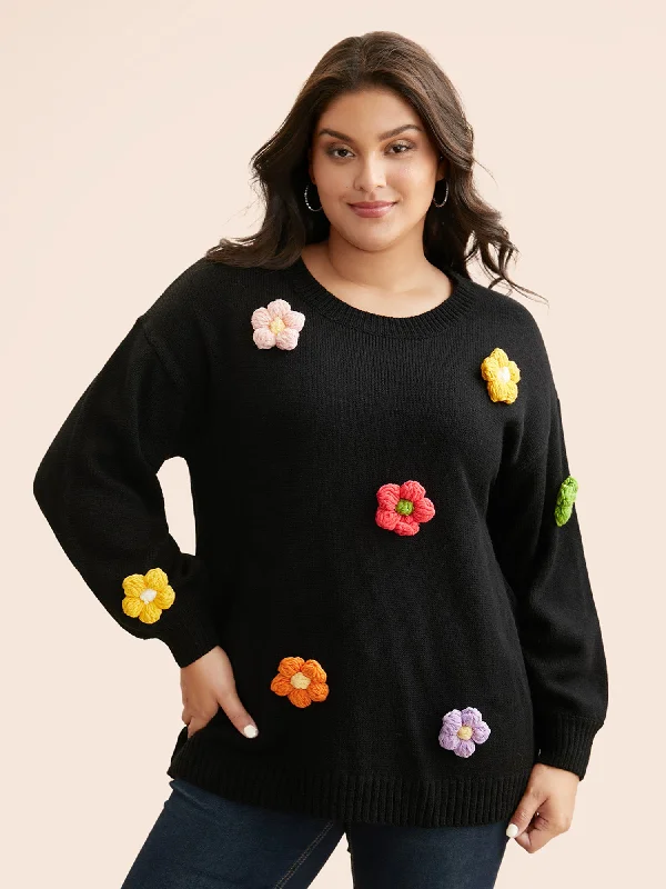 Big Discounts Crochet Floral Drop Shoulder Sleeve Pullover