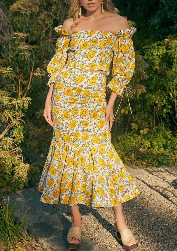 Shop the Weekend Away Casey Puff Sleeve Top in Cream and Canary Floral