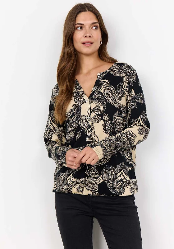 Big Savings Soyaconcept Felicity Paisley Print V Cut Top, Beige