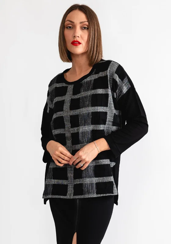 Overstock Clearance Naya Check Print Top, Black