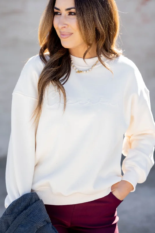 Exclusive Preview Cheerful Cursive Embossed Crewneck
