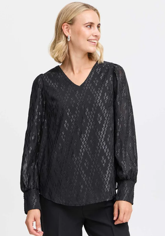 Early Bird Fransa Sparkie Metallic Detail Chiffon Blouse, Black
