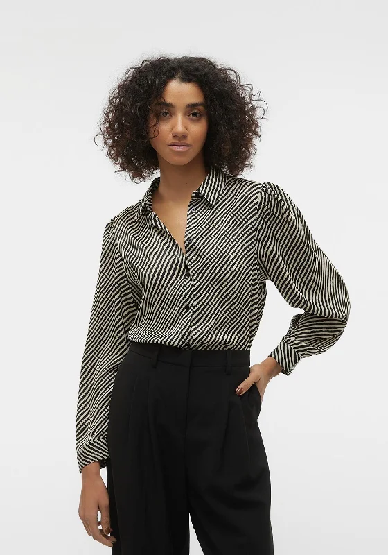 Now or Never Vero Moda Izel Diagonally Striped Shirt, Black