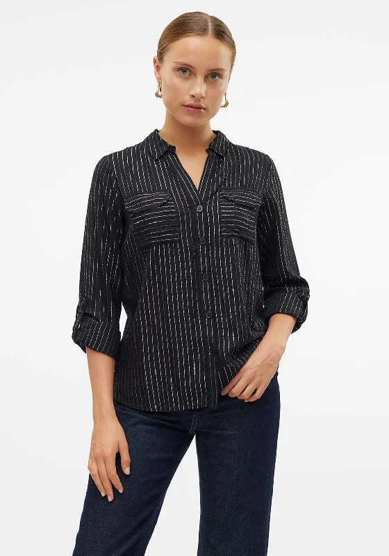 YEAR-End Clearance Vero Moda Bumpy Glitter Striped Shirt, Black
