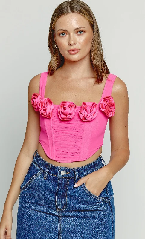 Midnight Madness Hot Pink Corsage Corset Top
