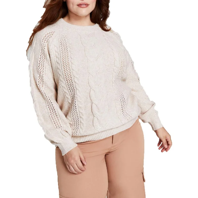 Sneak Peek Sale Womens Crewneck Mixed-Knit Pullover Sweater