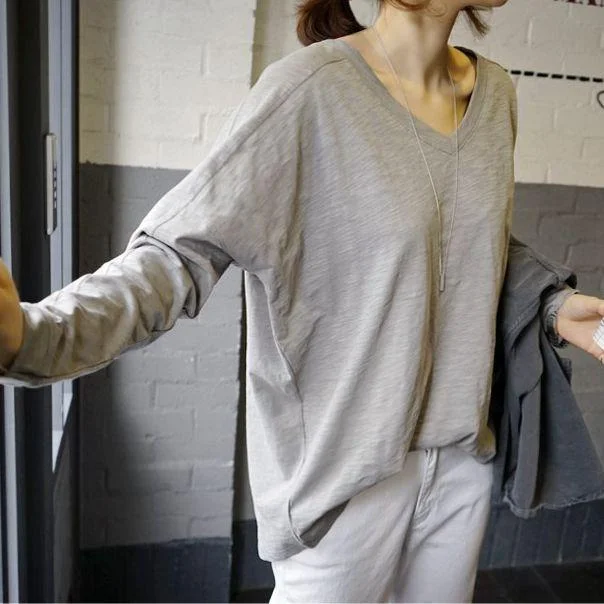 Huge Discounts Cotton Loose Stitching Long Sleeves Shirt