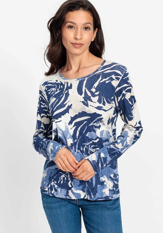 The Best Prices Olsen Abstract Rose Print Long Sleeve Top, Navy