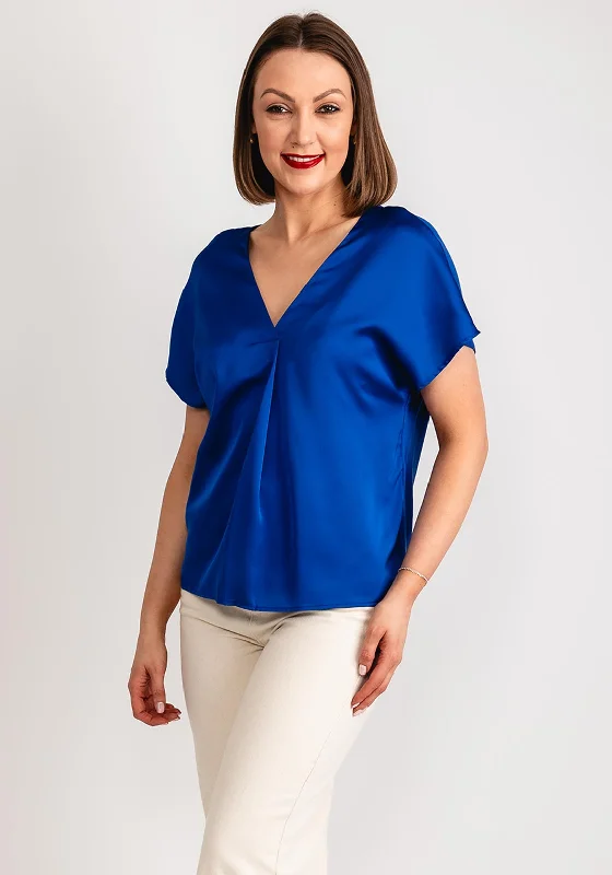 Stock Clearance Vila Ellette V-Neck Satin Top, Mazarine Blue