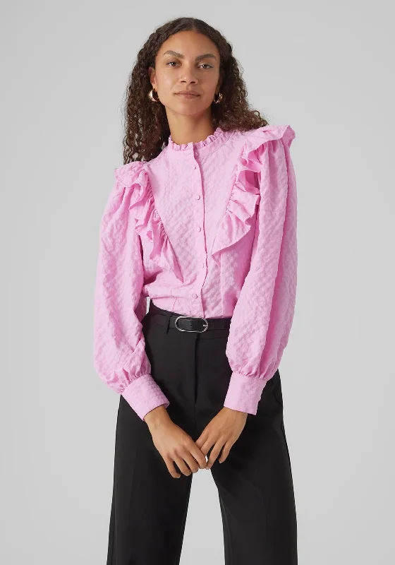 Value Pack Vero Moda Cira Long Sleeve Frill Shirt, Pastel Lavender