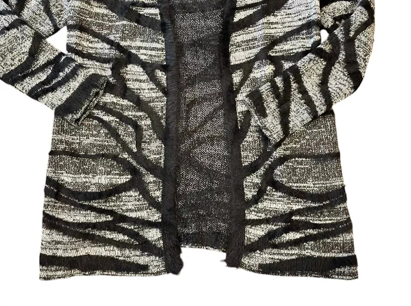 Year-End Sale Women's Animal Print Faux Fur Knit Open Front Cardigan In Black