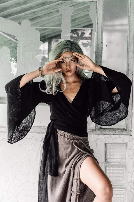 Final Markdown Black Kimono Cover-up Tunic with Bell Sleeves