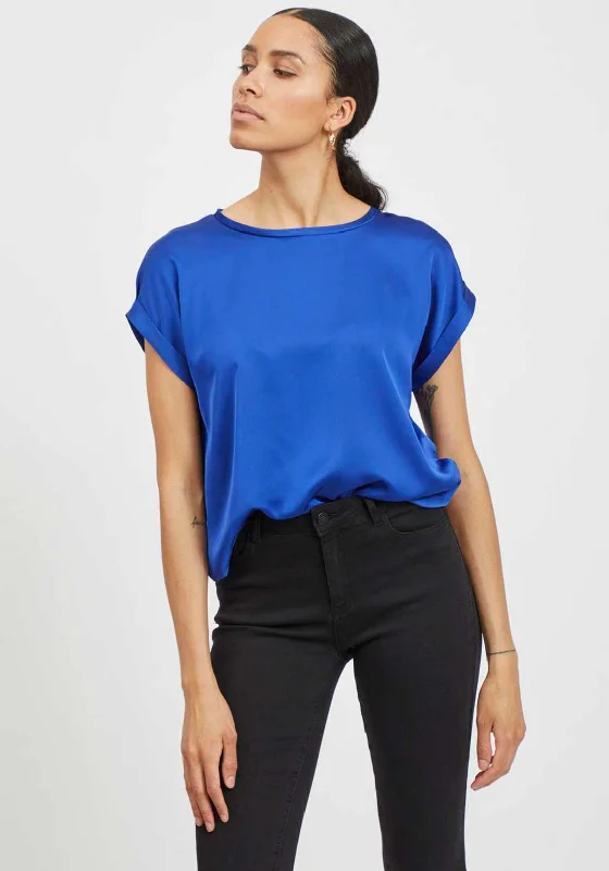 Deal of the Day Vila Ellette Satin Top, Mazarine Blue