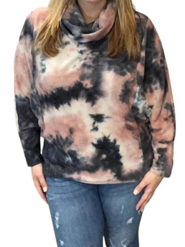 New Deals Cowlneck Sweater In Mauve/charcoal