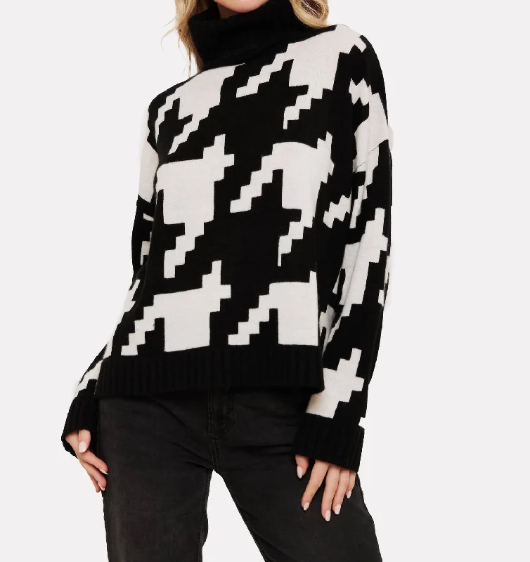 Flash Sale Hayley Houndstooth Roll Neck Sweater In Black/white