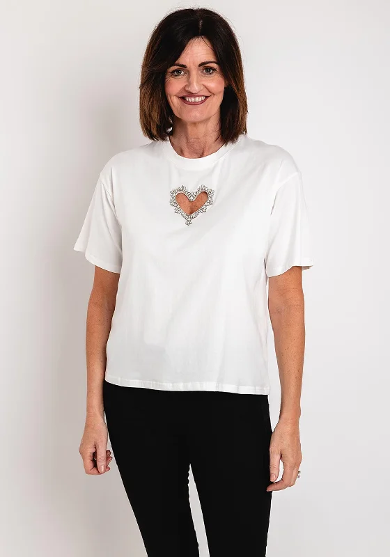 Low Price Serafina Collection Diamante Cut Out Heart T-Shirt, White