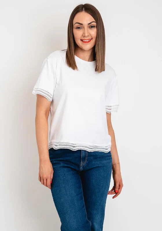 Great Bargain Object Terese Embroidered Trim T-Shirt, Bright White