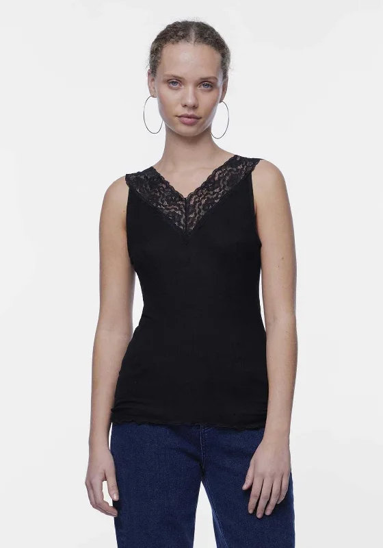 Stock Clearance Pieces Siri Lace Neck Trim Top, Black