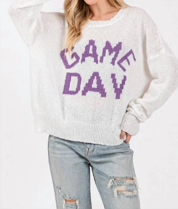 Fantastic Offers Game Day Sweater In Purple/white