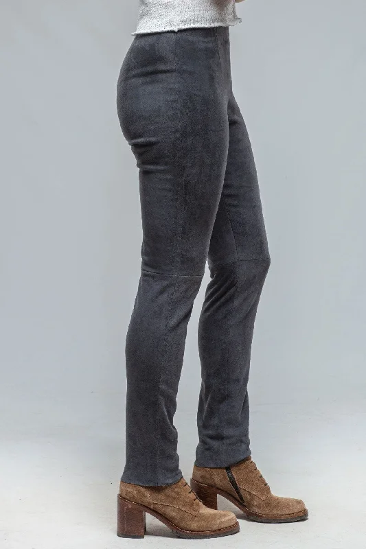 Weekend Bargains to Cherish Tania Stretch Suede Pant in Steel Blue