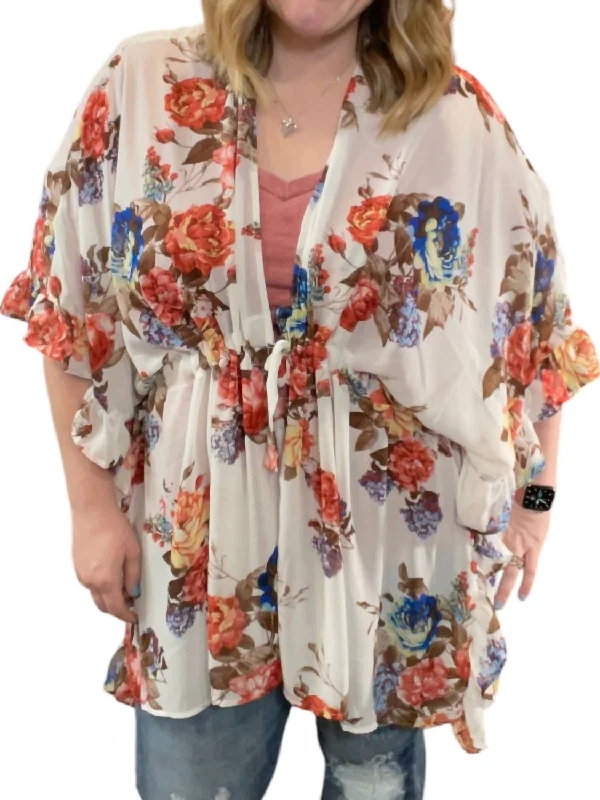 Clearance Sale Floral With Drawstring Waist Cardigan In Multi Color
