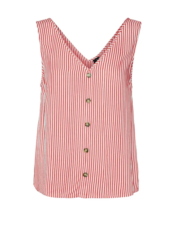 Can't Beat Vero Moda Bumpy Stripe V Neck Top, Cayenne & Snow White