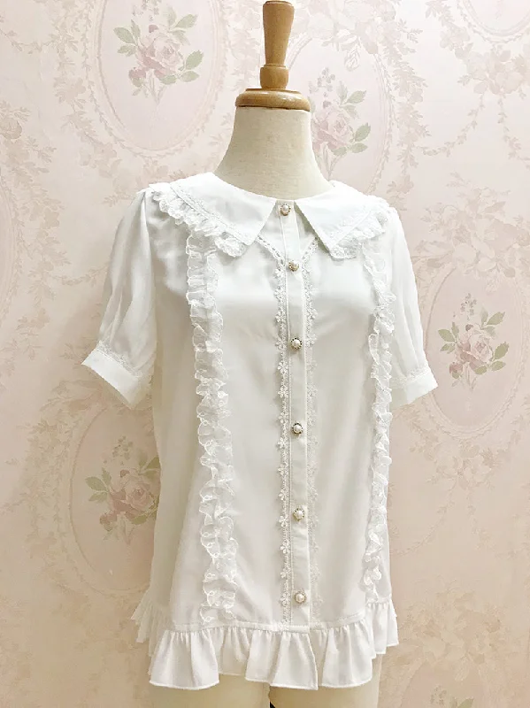 Yilia~J-fashion Lace Flounce Chiffon Lolita Blouse