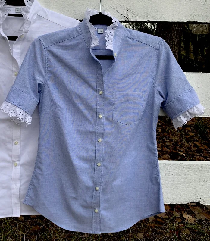 Weekend Savings Spectacle Meg Short Sleeve Eyelet Oxford Blue (EYESS-Blue)